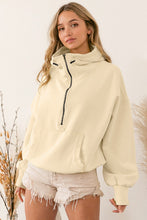 Load image into Gallery viewer, Beige Ribbed Trim Kangaroo Pocket Zipped Hoodie
