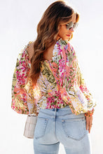 Load image into Gallery viewer, Multicolor Smocked Floral Frilled Trim Square Neck Blouse
