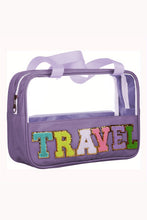 Load image into Gallery viewer, Purple TRAVEL Chenille Letter Clear PVC Makeup Bag
