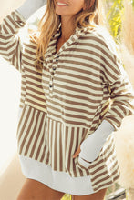 Load image into Gallery viewer, Khaki Striped Contrast Thumbhole Oversized Hoodie
