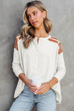 Load image into Gallery viewer, White Contrast Crochet Lace Henley Top
