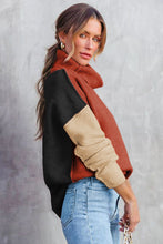 Load image into Gallery viewer, Clay Red Color Block Turtle Neck Drop Shoulder Knit Sweater
