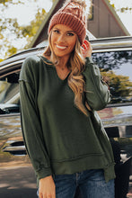 Load image into Gallery viewer, Green Expose Seam Detail Split Neck Long Sleeve Top
