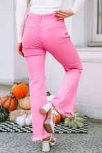 Load image into Gallery viewer, Pink Vintage High Waist Flare Leg Ripped Raw Hem Jeans
