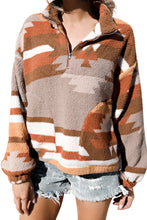 Load image into Gallery viewer, Multicolor Aztec Quarter Zip Pocketed Fleece Sweatshirt
