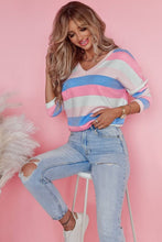 Load image into Gallery viewer, Contrast Striped V Neck Long Sleeve Top
