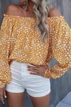 Load image into Gallery viewer, Yellow Floral Print Frill Trim Off-shoulder Lantern Sleeve Blouse
