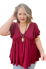 Load image into Gallery viewer, Plus Size V Neck Ruffle Sleeve Peplum Blouse
