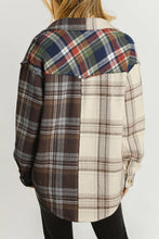 Load image into Gallery viewer, Brown Mixed Plaid Patchwork Double Flap Pocket Shirt
