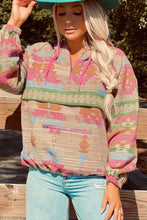 Load image into Gallery viewer, Multicolor Aztec Printed Kangaroo Pocket Zipped Hoodie
