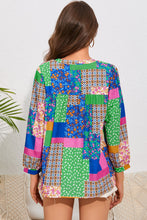 Load image into Gallery viewer, Multicolor Floral Patchwork Print Buttoned Puff Sleeve Shirt
