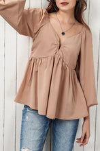 Load image into Gallery viewer, Notched V-Neck Smocked Back Peplum Blouse
