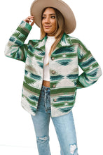 Load image into Gallery viewer, Blackish Green Aztec Print Button Up Long Sleeve Jacket
