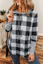 Load image into Gallery viewer, Multicolour Plaid Striped Patchwork Drawstring Hoodie
