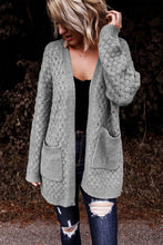 Load image into Gallery viewer, Gray Open Front Woven Texture Knitted Cardigan with Pockets
