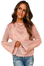 Load image into Gallery viewer, Pink Hollowed Eyelets Knit Bell Sleeve Sweater

