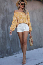 Load image into Gallery viewer, Yellow Floral Print Frill Trim Off-shoulder Lantern Sleeve Blouse
