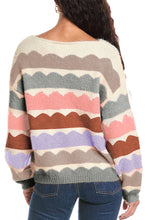 Load image into Gallery viewer, Gray Wave Striped Balloon Sleeve Drop Shoulder Sweater
