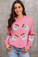 Load image into Gallery viewer, Pink Sequined Santa Clause Graphic Split Sweatshirt
