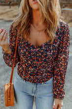 Load image into Gallery viewer, V Neck Bubble Sleeve Floral Blouse
