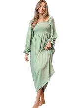 Load image into Gallery viewer, Green Smoked Flounce Sleeve Textured Empire Waist Maxi Dress
