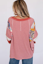 Load image into Gallery viewer, Red Pinstriped Color Block Patchwork Oversized Top
