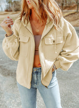 Load image into Gallery viewer, Flap Pocket Drawstring Hood Zip Up Jacket
