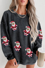 Load image into Gallery viewer, Black Sequined Santa Claus Graphic Corded Sweatshirt
