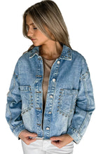 Load image into Gallery viewer, Sky Blue Studded Acid Wash Denim Jacket
