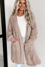 Load image into Gallery viewer, Apricot Ribbed Trim Eyelet Cable Knit Cardigan
