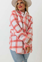 Load image into Gallery viewer, Pink Plus Size Tunic Plaid Sherpa Henley Sweatshirt

