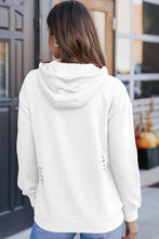 Load image into Gallery viewer, White Solid Ripped Hooded Sweatshirt with Kangaroo Pocket
