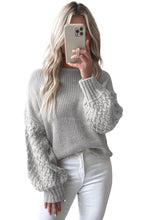 Load image into Gallery viewer, Light Grey Cable Knit Sleeve Drop Shoulder Sweater
