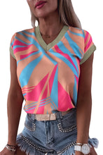 Load image into Gallery viewer, Geometric Print Contrast Trim V Neck Blouse
