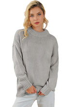 Load image into Gallery viewer, Light Grey Chunky Knit Turtle Neck Drop Shoulder Sweater
