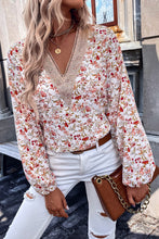 Load image into Gallery viewer, White Floral Long Sleeve Lace V-Neck Blouse
