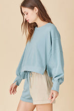 Load image into Gallery viewer, Sky Blue Split Hem Sweatshirt Color Block Shorts Set
