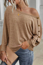 Load image into Gallery viewer, Khaki Solid Color Button Decor Dolman Sleeve Top
