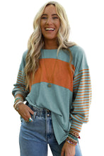 Load image into Gallery viewer, Green Colorblock Striped Bishop Sleeve Top
