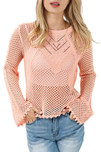 Load image into Gallery viewer, Pink Hollowed Eyelets Knit Bell Sleeve Sweater
