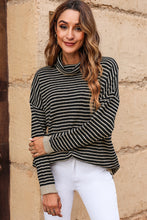 Load image into Gallery viewer, Black Striped Turtleneck Loose Sweater
