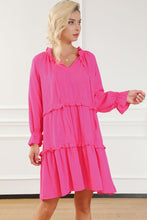 Load image into Gallery viewer, Rose Split V Neck Tiered Frill Babydoll Loose Dress
