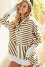 Load image into Gallery viewer, Khaki Striped Contrast Thumbhole Oversized Hoodie
