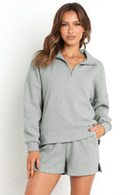 Load image into Gallery viewer, Gray Ribbed Zipper Sweatshirt and High Waist Shorts Set
