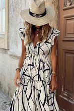 Load image into Gallery viewer, Abstract Vein Print V Neck Ruffle Maxi Dress

