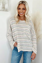 Load image into Gallery viewer, Multicolour Striped Drop Shoulder Loose Long Sleeve Knit Top
