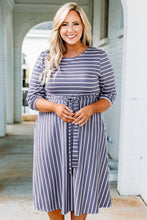 Load image into Gallery viewer, Striped Tie Waist 3/4 Sleeve Plus Size Dress
