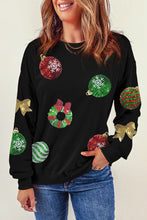 Load image into Gallery viewer, Black Sequined Christmas Graphic Pullover Sweatshirt
