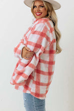 Load image into Gallery viewer, Pink Plus Size Tunic Plaid Sherpa Henley Sweatshirt
