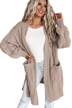 Load image into Gallery viewer, Apricot Ribbed Trim Eyelet Cable Knit Cardigan
